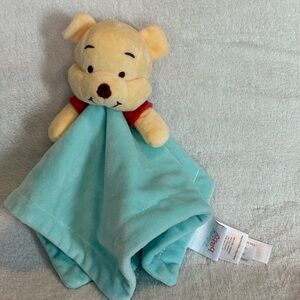 Winnie The Pooh Bear Disney Baby Lovey Security Blanket Aqua Blue Plush 12X12”